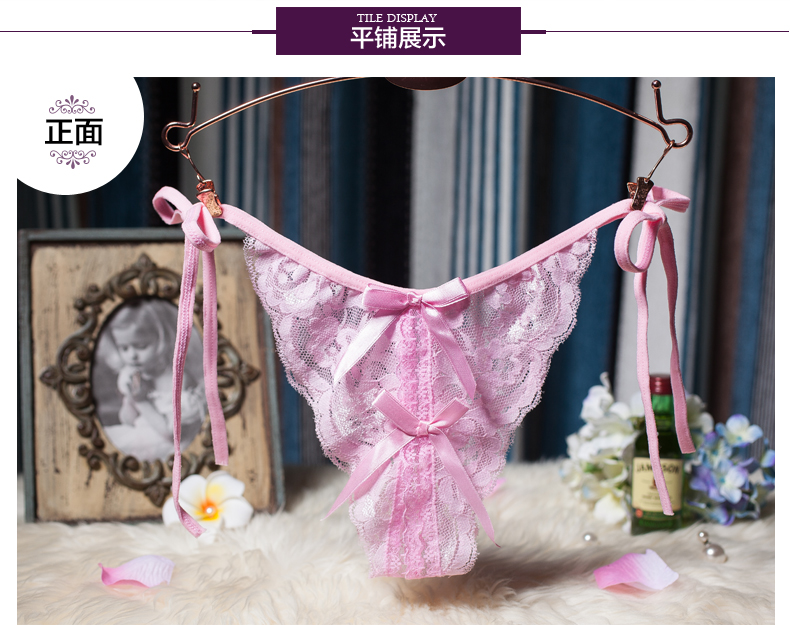 Thong T quần nữ đồ lót gợi cảm không có dấu vết eo thấp phụ nữ viền tập tin mở rỗng bên ren đồ lót người thật noi y cao cap