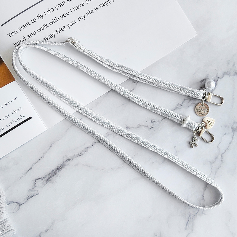Wooden Silver Hand-Woven Chanel-Style ins Women's Korean-Style Anti-Lost Shoulder Strap Lightweight Adjustable Phone Crossbody Lanyard