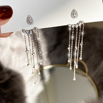 Fairy Fan Tong body 925 sterling silver long tassel hanging earrings temperament face thin design sense niche earring