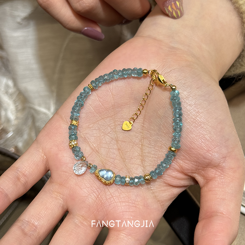 シュガーキューブオリジナルデザイン天然ブルーリングレーアクアマリントパーズ宝石ブレスレット軽量高級ニッチブレスレット女性用