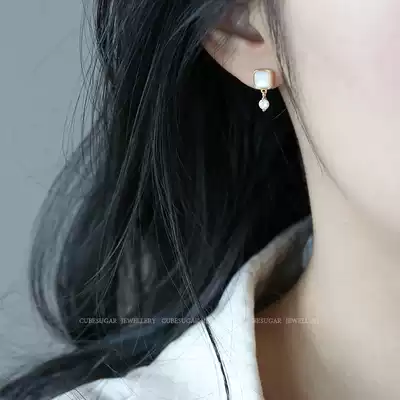 Recommended whole body 925 sterling silver square white butterfly shell zircon earrings simple joker advanced earrings female
