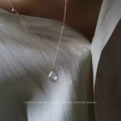 Sugar fonder S925 sterling silver clear pendant sweater cold ins style light luxury simple long version necklace