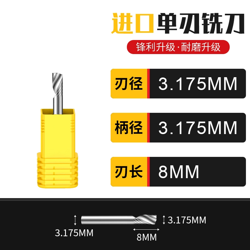 Lidiao 3.175 dao phay xoắn ốc một lưỡi Máy khắc CNC nhập khẩu nguyên liệu thép vonfram acrylic dao công cụ khắc nhựa PVC mũi khoan hợp kim mũi khoan nhôm 