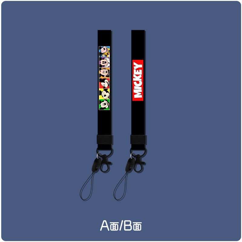 Wrist Rope: Black Mickey Mousefabric art mobile phone Lanyard USB drive Pendant men and women have cash less than that is registered in the accounts Wrist strap Key chain Loss prevention Cartoon lovely personality