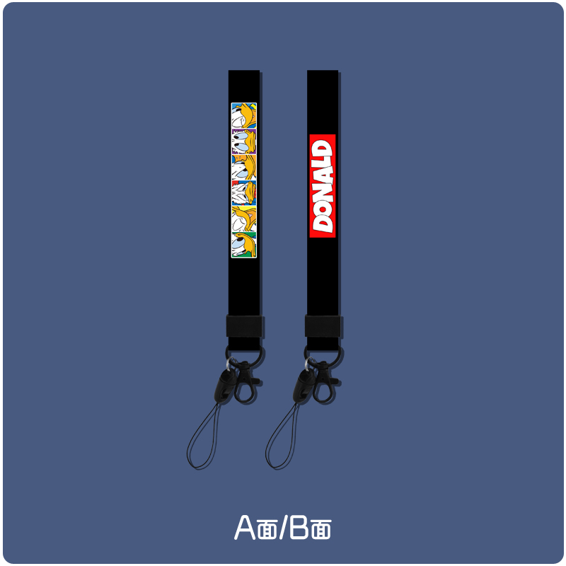 Wrist Rope: Black Donald Duckfabric art mobile phone Lanyard USB drive Pendant men and women have cash less than that is registered in the accounts Wrist strap Key chain Loss prevention Cartoon lovely personality