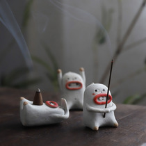 Ceramic handmade teeth small people fragrant inserts Creative Tao art tea darling home pendulum Pottery Clay lid Tailless incense holder