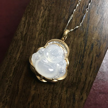 Myanmar Emerald Jade Old Pit Ice Seed A Material Buddha Pendant Pendant Emerald Inlaid Rose Gold Natural Drill of Ping An Buddha Bull Hang Pendant