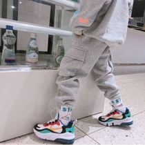 Original self-made 2022 original self-made children's velvet sports pants boys foreign style Korean style tooling pants tide