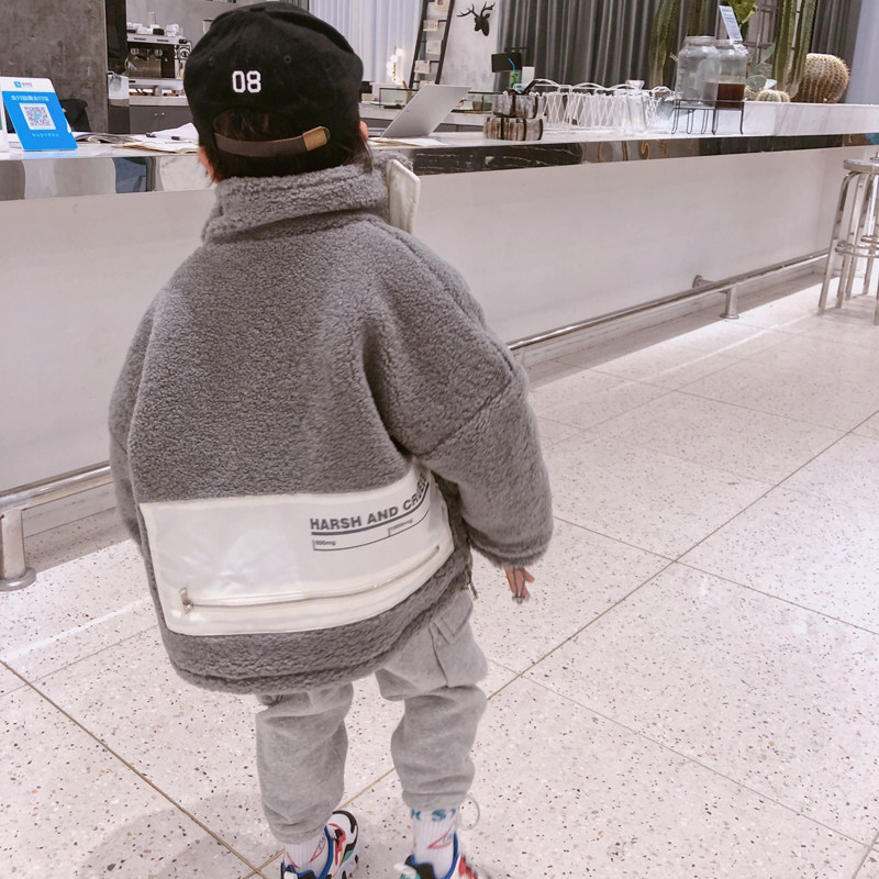 2022 Winter New Products Boys' Clothes Thickened Cotton Clothes Foreign Style Children's Lamb Wool Loose Korean Cotton Cotton Coats Trendy Coat