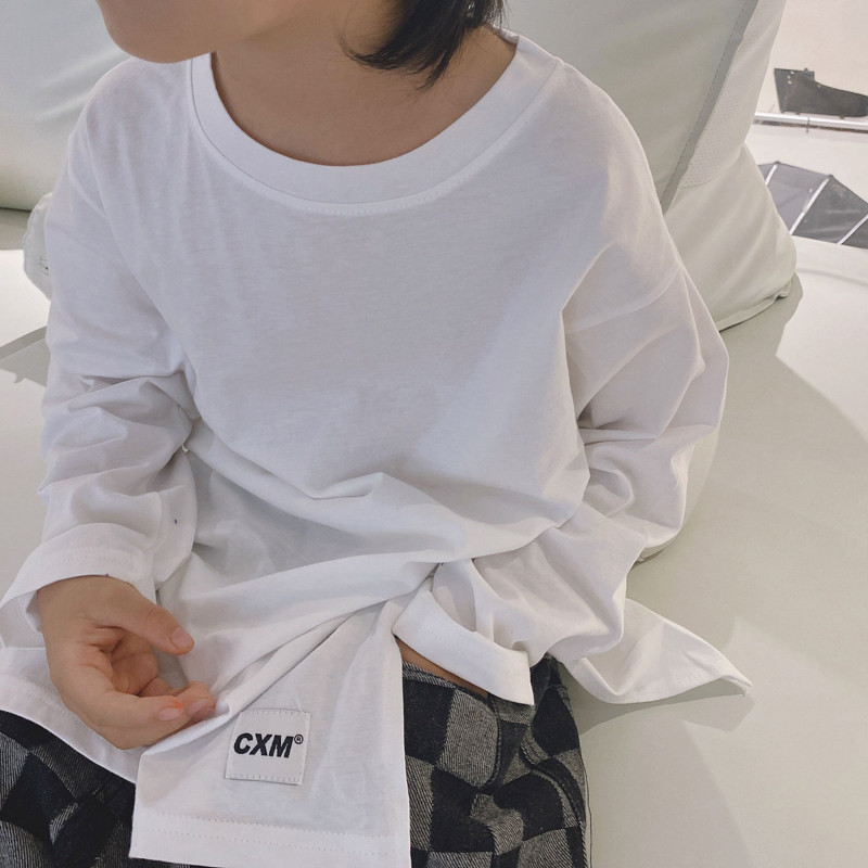 2022 autumn new children's casual solid color split long-sleeved round neck T-shirt unisex children's clothing inner top boy