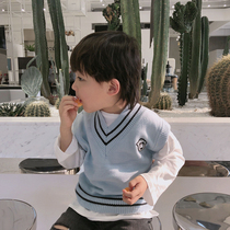 2021 spring new college style childrens V-neck sweater foreign style unisex men and women childrens vest Korean version knitwear