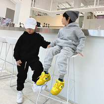 Homemade 2022 new children's clothing autumn and winter boys padded velvet hooded sports suit INS wind winter hip-hop sweater