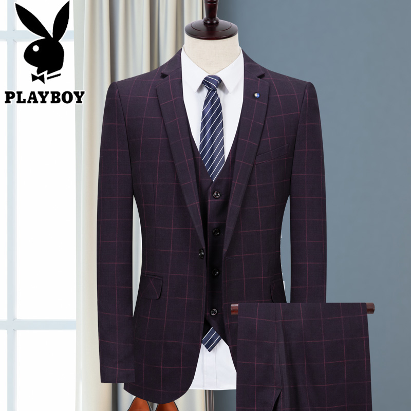 Playboy phù hợp với nam giới ba mảnh phù hợp với phù hợp với doanh nghiệp nhỏ váy kẻ sọc váy cưới chú rể