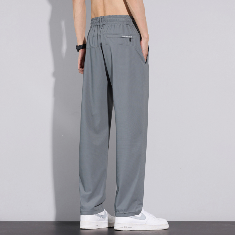Ice Silk Casual Pants for Men, Summer Thin Loose Straight-Leg High-Elastic Quick-Dry Trendy Sports Elastic Waist Drawstring Long Pants