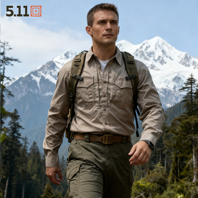 American 5.11 Shirt for Men, Stretchy, Scratch-Resistant, Long-Sleeved 72543, Outdoor Wear-Resistant, Lapel, 511 Anti-Stain, Breathable Shirt