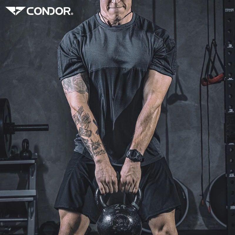 American Tiger Trident Summer Outdoor Elastic Moisture-Wicking Polo Short-Sleeved Solid Color Quick-Drying T-Shirt