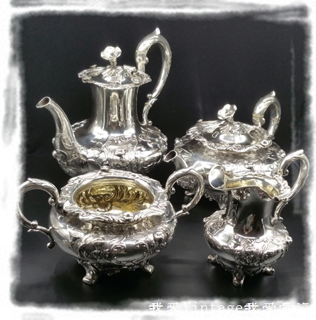 (English) 1835 London John Tapley three-dimensional flower sterling silver coffee teapot set of four - Taobao
