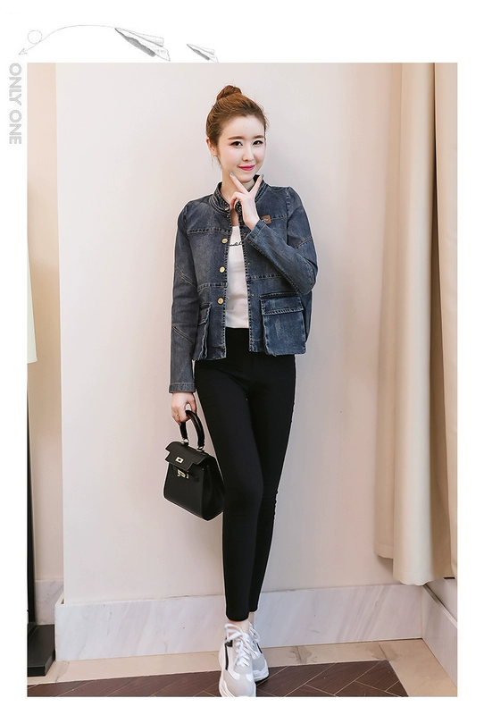 Mùa xuân và mùa thu 2019 phiên bản Hàn Quốc mới của áo khoác chữ A áo khoác denim giản dị dành cho nữ - Áo khoác ngắn