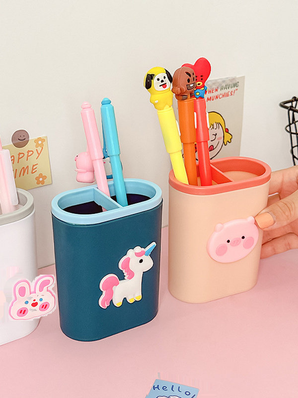Student multi-grid cartoon cute pen holder storage box multi-functional desktop organizer stationery pen bucket makeup brush storage box