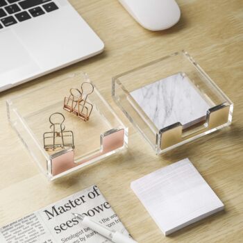 Transparent Acrylic Rose Gold Large Note Box Marble Office Desk Storage and Organization