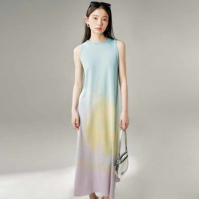 Eared uare original design fire cloud gradient ribbed curling long skirt tencel knitted vest dress