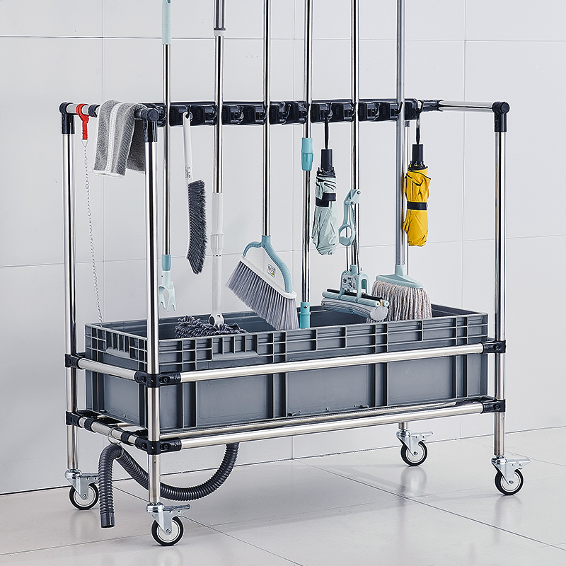 Extended Movable Mop Sink, Large High-Leg Mop and Broom Sink, Stainless Steel Pipe Rack for Schools and Factories