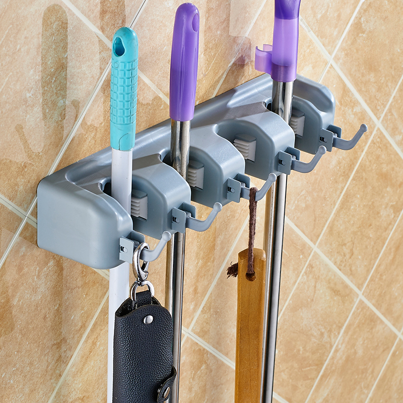 Non-punching mop rack sweep frame Wall-mounted Makeup room Balcony Kitchen Multifunction Hook cassette Mop Cloth Shelf