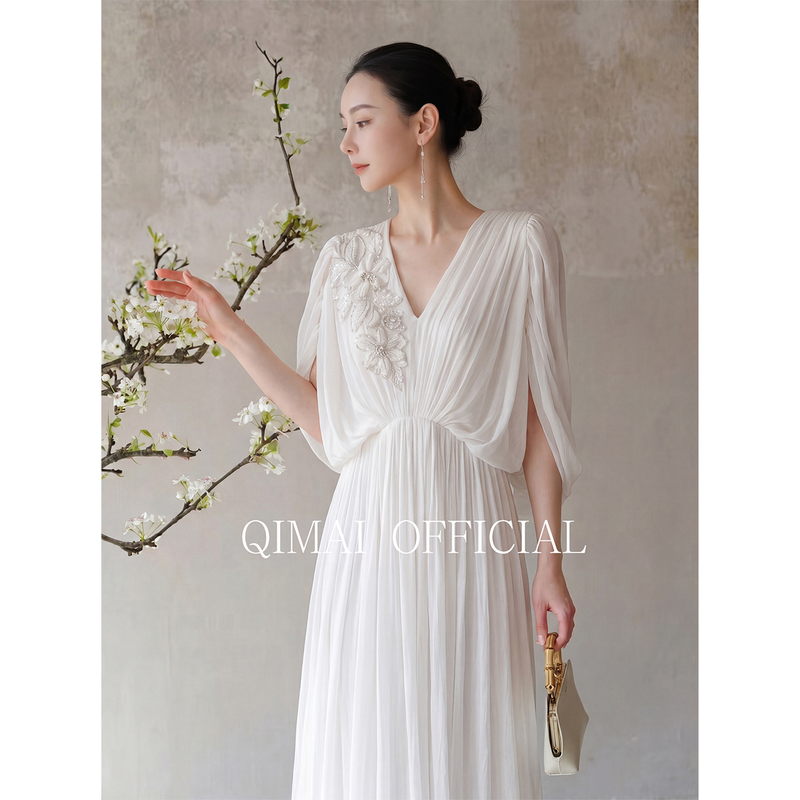 White French-Style Romantic Women's Dress, New Summer Model, Elegant and Unique, Exquisite and Light Luxury Travel Gown, Long Dress White French-Style Romantic Women's Dress, New Summer Model, Elegant and Unique, Exquisite and Light Luxury Travel Gown, Long Dress
