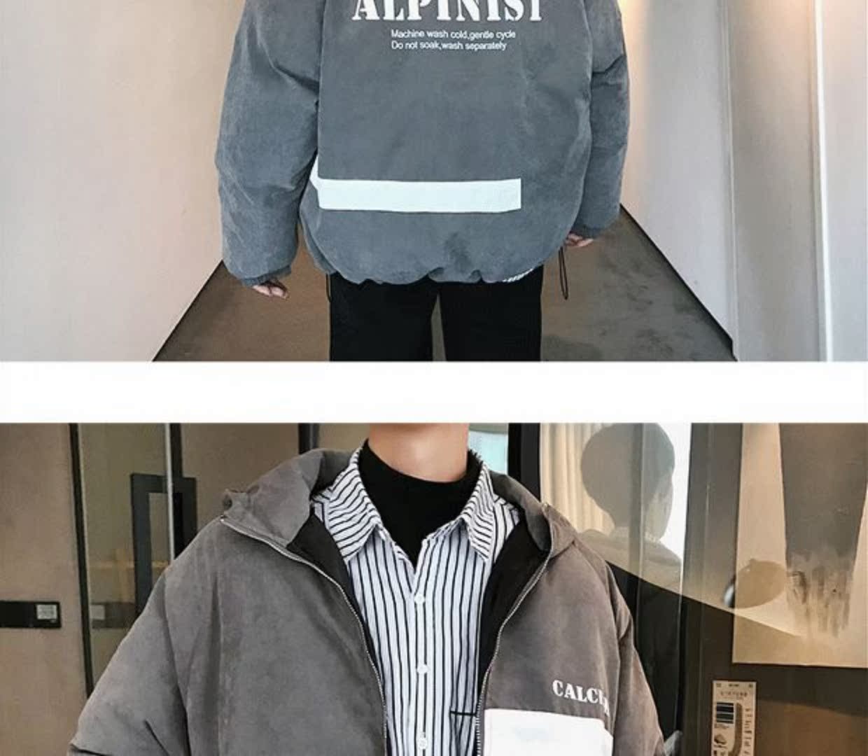 Mùa đông gió gió bf phong cách Harajuku áo khoác cotton dày đôi sinh viên xu hướng phiên bản Hàn Quốc của quần áo cotton rộng rãi áo khoác nam thương hiệu thủy triều áo khoác mlb