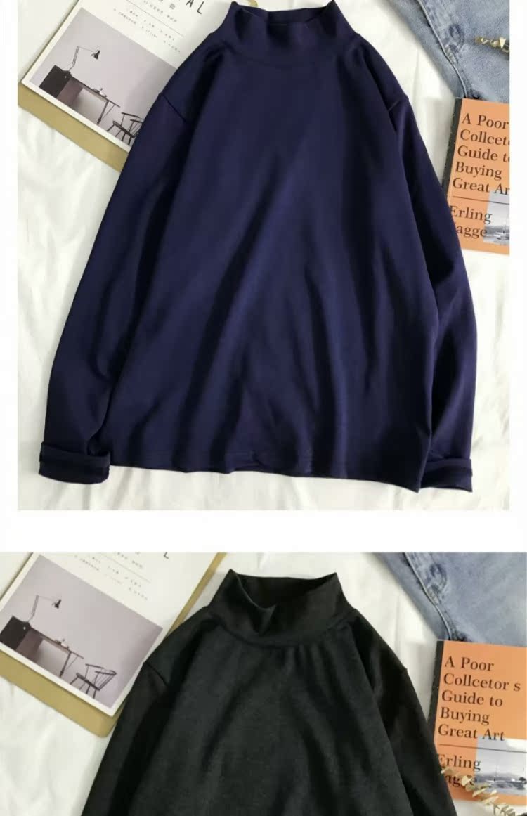 Áo thun dài tay mùa thu nam ulzzang nửa cổ cao phiên bản Hàn Quốc của chiếc áo rời đáy xu hướng áo sơ mi sang trọng quần áo nam
