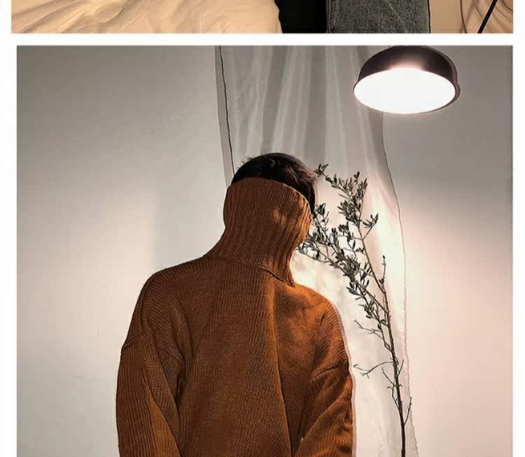 Màu xanh mực nam mùa đông chic chic cổ cao áo len đôi phiên bản Hàn Quốc của xu hướng áo len đáy hoang áo len unisex