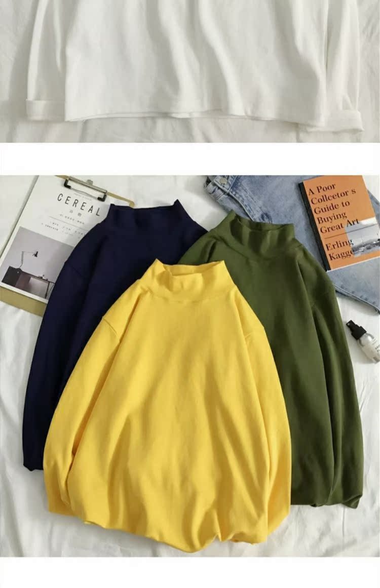 Áo thun dài tay mùa thu nam ulzzang nửa cổ cao phiên bản Hàn Quốc của chiếc áo rời đáy xu hướng áo sơ mi sang trọng quần áo nam