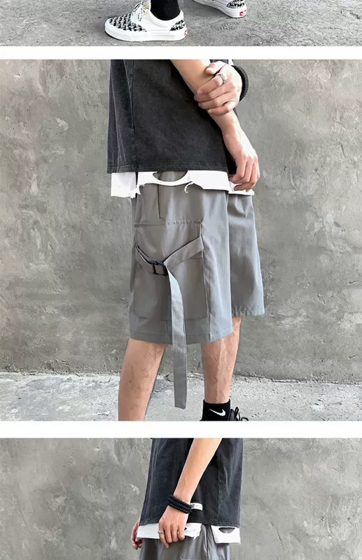 Quần áo bảo hộ lao động nam mùa hè lỏng lẻo quần năm điểm thương hiệu thủy triều trong túi lớn sinh viên hoang dã quần lỏng năm điểm - Quần short