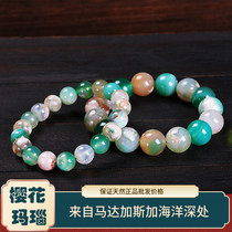Natural green cherry blossom agate bracelet round beads single circle ice species Marine chalcedony floating flower crystal bracelet men and women