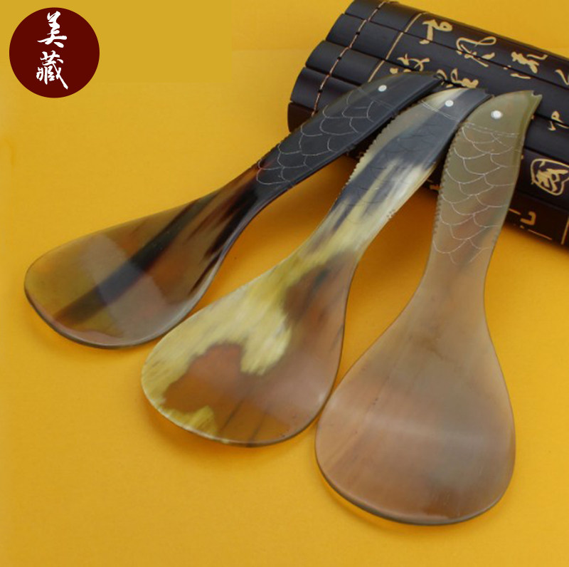 Pure natural health yak horn rice spoon pure hand-carved fish-shaped long-handled spoon flat shovel healthy and environmentally friendly tableware