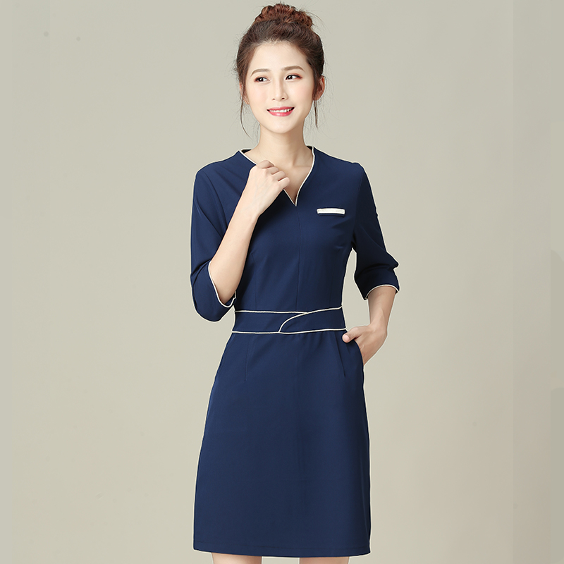 Làm đẹp workclothes mùa hè 2019 mới hút đàn hồi mỏng của phụ nữ mồ hôi thở sức khỏe nhà váy quần áo kỹ thuật viên