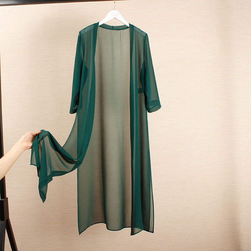 Plus-Size Slimming Long Shawl over the Knee, Chiffon Outerwear, Lightweight and Flowy Cardigan, Sun Protection Shirt, Air Conditioning Shirt Plus-Size Slimming Long Shawl over the Knee, Chiffon Outerwear, Lightweight and Flowy Cardigan, Sun Protection Shirt, Air Conditioning Shirt