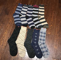 Foreign trade Original single tail stock edw*in autumn and winter thickened all-wow high-barrel striped plaid-coloured mens socks