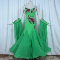 Red Phoenix New Green Sky Silk Morden Dance Competition Skirt National waltz tango Costume Customize 1007