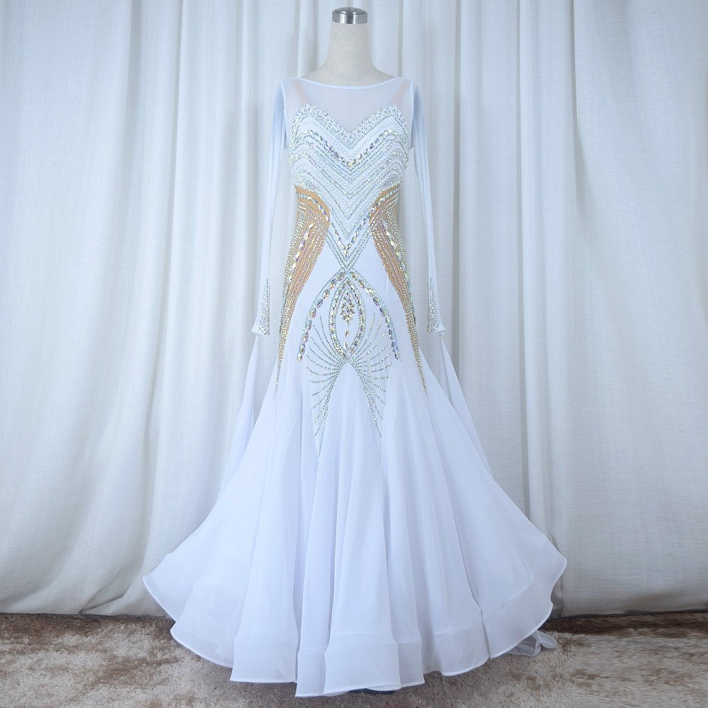 Red Phoenix New White Big Pendulum Morden Dance Competition Skirt National Waltz Tango Performance Out of Custom 999-Taobao