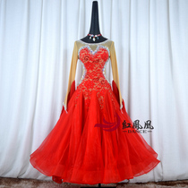 Red Phoenix National Standard Waltz Performance Suit Big Swing Dress Morden Race Dress Rehearswear Custom B994