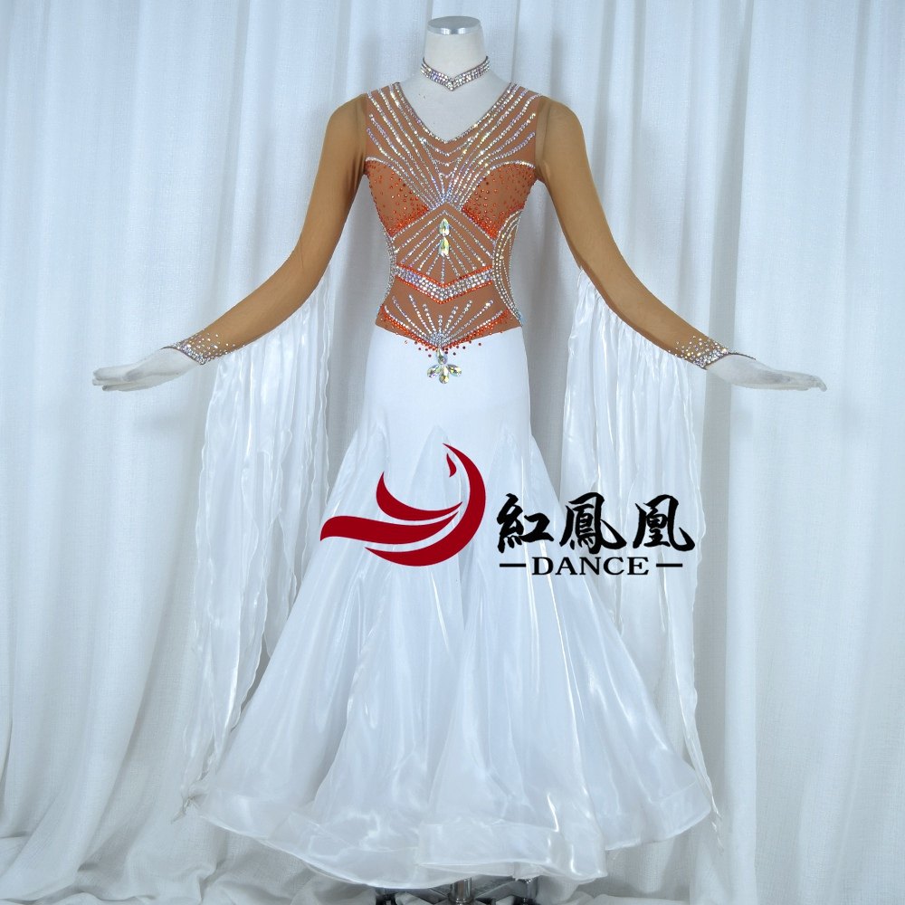 Red Phoenix New Collision Color Morden Dance Professional Race Dress Grand Skirt National waltz Waltz Out BR891