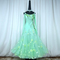 Red Phoenix Green Cubism Flowers Morden Dance Competition Skirt National waltz tango Costume Customize 1000