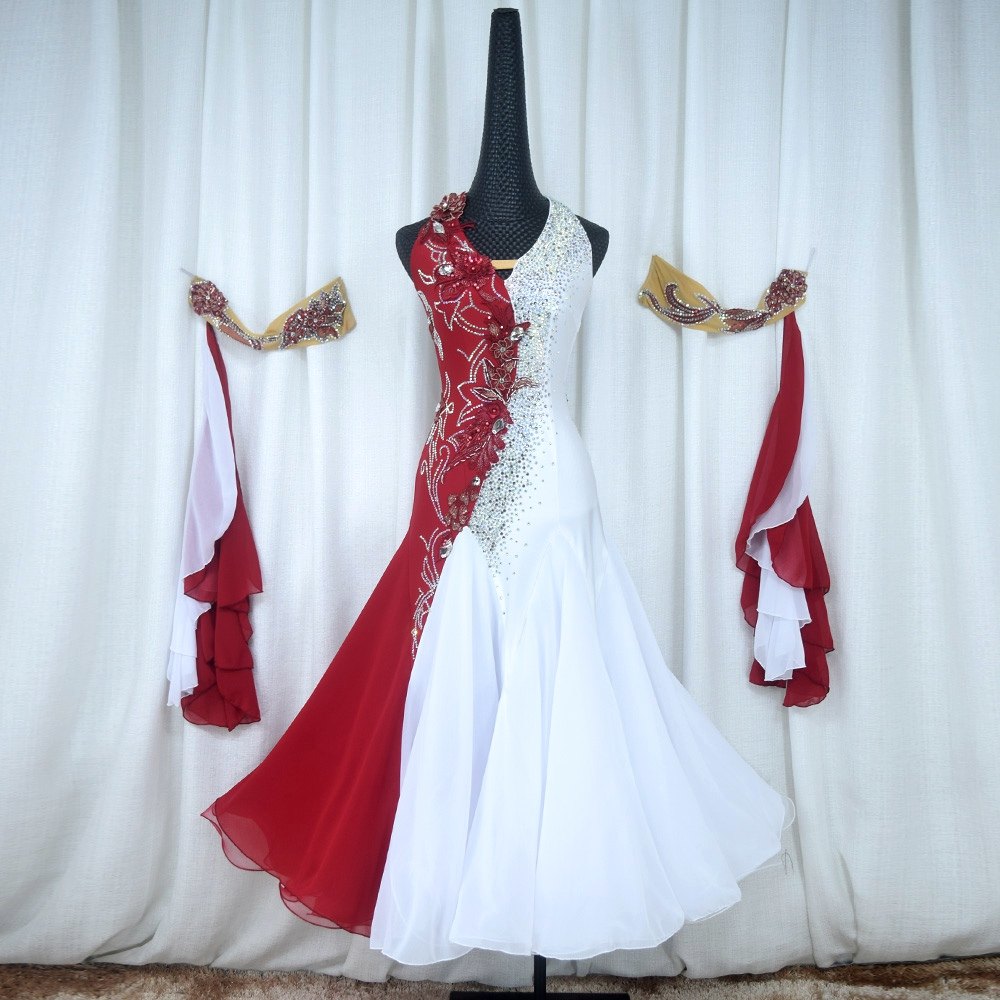 Red Phoenix New Collision Color Morden Dance Competition Skirt National waltz tango Fox Step Dance Out of service Custom 991