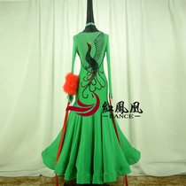 Real Silk Satin Morden Dance Dress Competition Dress New Phoenix Pattern State Waltz acting out of a big swing dress BR741