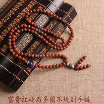 New goods Surabaya Bianstone Bead Bracelet Authentic Shandong Fugui Red Stone 108 Irregular Rosary Bracelet