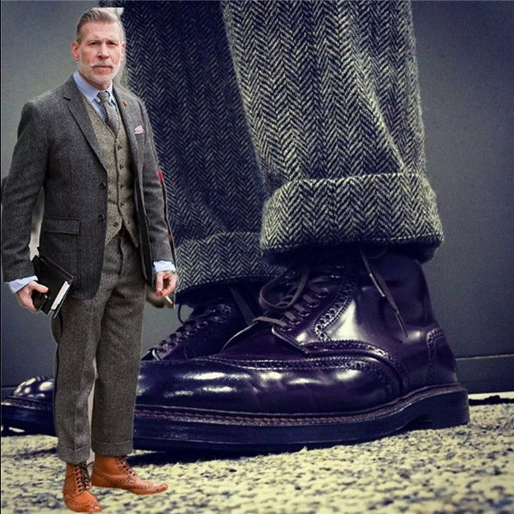 Nick wooster cùng phong cách Mỹ retro giản dị xương cá bằng len quần tây thẳng quần tweed nam hợp thời trang - Quần