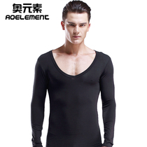 Mens cotton sweater Mordale large collar V collar warm underwear autumn clothing single piece low neck base shirt thin top