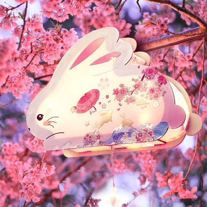 The Spring Festival Lantern Festival Children's cute rabbit lanterns DIY handmade material Hand Luminous New Year Gust Little Flower Light