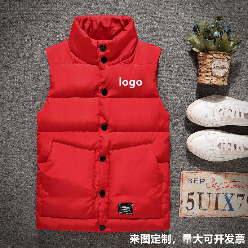 Set to make down cotton waistcoat custom LOGO print character male and female autumn winter thickened vest workwear Body Vertical Collar kshoulder-Taobao